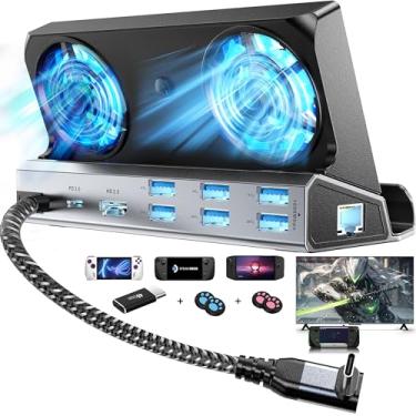 Imagem de Ventoinhas duplas de resfriamento 12 em 1, estação de ancoragem a vapor com 4K @60Hz 2.0, 6 portas USB, 1000 Mbps, USB-C 100W PD, adaptador de 40 Gbps para Steam Deck/Rog Ally/Switch/Legion Go
