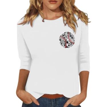Imagem de PKDong Camisetas de beisebol femininas de beisebol para mamãe camisetas estampadas de beisebol para mulheres camisetas de gola redonda grandes para mulheres, Branco, XXG