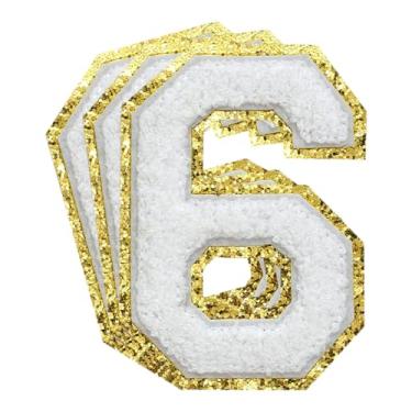 Imagem de 3 Pçs Remendos de Número de Chenille Remendos Dourados Glitter Ferro em Remendos de Letras Varsity Remendos Bordados de Chenille Remendos Costurados para Roupas Chapéu Bolsas Jaquetas Camisa (Ouro, 6)