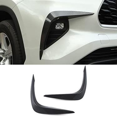 Imagem de KELEIMAI Acessórios de carro aptos para Toyota Highlander 2020 2021 2022 aerofólio de sobrancelha com acabamento frontal externo para farol de neblina (estilo fibra de carbono) ABS 2 peças