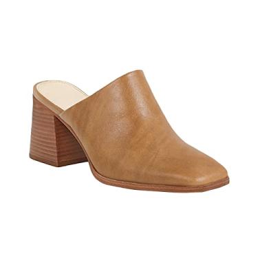 Imagem de Trish Lucia Mules femininos de salto grosso, bico quadrado, fechado, sem fecho, sem fecho, sem fecho, mocassim casual sem costas, Marrom claro, 9.5