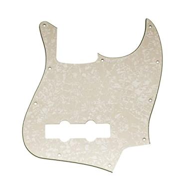 Imagem de ROZILO J Placa de proteção contra arranhões para baixo com 10 furos para EUA/Mexicano 4 cordas Jazz Bass envelhecido pérola