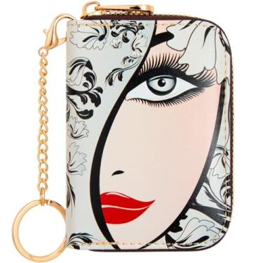 Imagem de Porta-cartão de crédito, carteira com bloqueio de RFID para mulheres, carteiras pequenas e finas de couro com chaveiro e zíper para cartões de visita, Menina bonita floral, Small, Minimalista