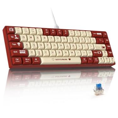 Imagem de ATTACK SHARK AK680 Teclado Mecânico 60% com Fio, Hot-Swappable, RGB, Impressão UV, Controle de Som EVA, Anti-Ghosting, Programável, switch azul para Windows/Mac,Vermelho e Branco