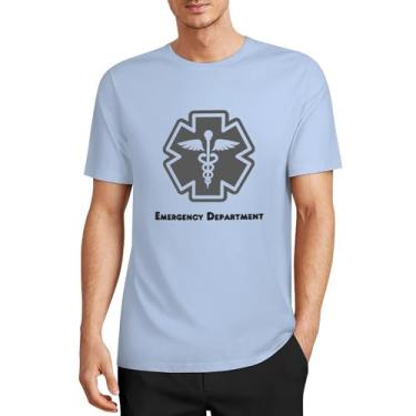 Imagem de Camiseta masculina CHAIKEN&Capon tema do departamento de emergência, camisetas delicadas, 5GG, masculina, gola redonda, manga curta, algodão, Azul bebê, 4G