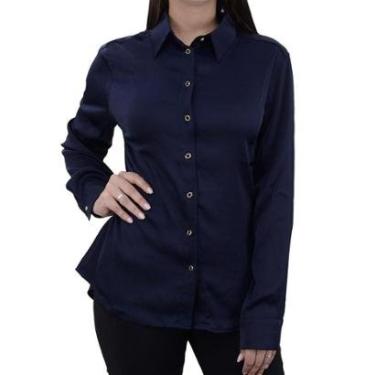 Imagem de Camisa Feminina Dudalina ML Texture Azul Marinho - 530110-Feminino