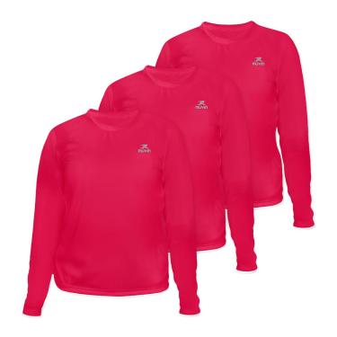Imagem de Kit com 3 Camisa Dry Basic LS Muvin – Manga Longa – Feminina – Proteção Solar UV50 – Camiseta Para Academia – Treino Funcional – Pilates – Yoga – Corrida – Ginástica – Fitness (EG, Pink)