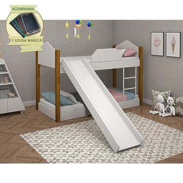 Imagem de Beliche Infantil Com Escorregador Juvenil Luiza - Branco E Mel Incluso Lousa Mágica