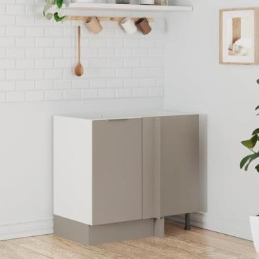 Imagem de Balcão de Canto Reto sem Tampo com Rodapé Puxador 150mm Ipanema CabeCasa MadeiraMadeira Fendi Trama/Branco