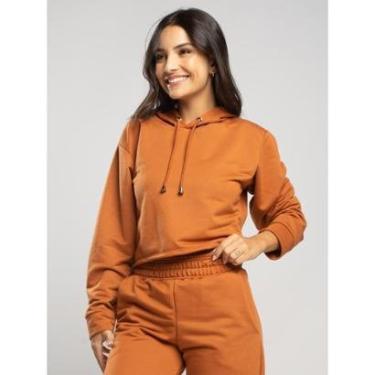 Imagem de Casaco Cropped com Capuz Moletinho Moda Casual Feminina-Feminino