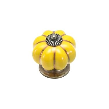 Imagem de Puxadores de cerâmica e alça em forma de abóbora puxar porta do armário móveis gaveta armário alças de porcelana, estilo a amarelo
