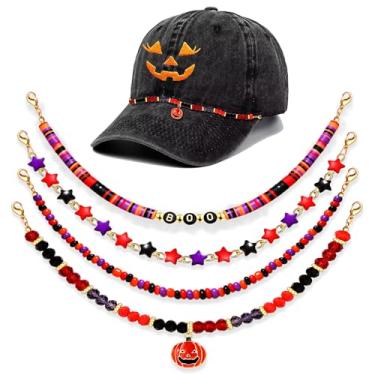 Imagem de CEALXHENY 3/4 peças de boné de caminhoneiro, correntes de chapéu de caminhoneiro de Halloween, Natal, correntes Heishi, contas, acessórios de boné de beisebol, Laranja, M