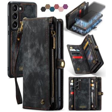 Imagem de Capa carteira para Samsung Galaxy S23, carteira de couro com zíper e alça de suporte para cartão de pulso capa protetora magnética destacável para Samsung Galaxy S23 5G 6,1 polegadas (preto)