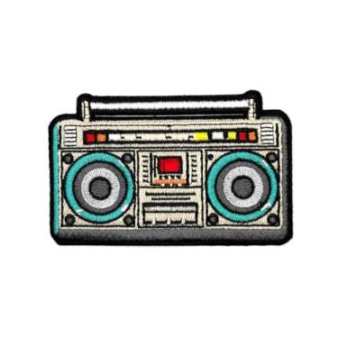 Imagem de Generic Patch de ferro Boombox de 8,9 cm | Aplique dos anos 80 e 90 remendos bordados passar/costurar | Retrô Vintage Hippie Moderno Remendos de ferro para furos, roupas, vestidos, jeans, chapéu,