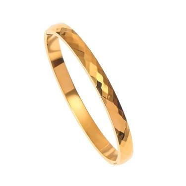 Imagem de Loqimu Pulseira de titânio com círculo de 4 mm para mulheres, 55 mm, banhada a ouro, clássica, simples, polida, pulseira, aniversário, Natal, presentes, Small, Aço inoxidável, Sem Pedra Preciosa