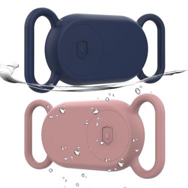 Imagem de Rzttwl Pacote com 2 coleiras de cachorro à prova d'água compatíveis com Samsung Galaxy SmartTag 2, rastreador GPS de silicone oculto para Samsung Tag 2, capa antiperda para coleira Smart Tag 2 (rosa,