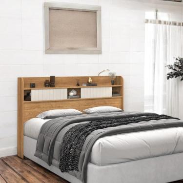 Imagem de Cabeceira com Prateleiras Dubai Queen Freijó e Off White