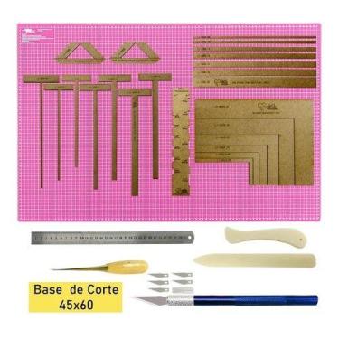 Imagem de Base Corte 60x45 Rosa Kit de Réguas Esquadro T Wire O Fio De Cabelo Sc
