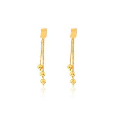 Imagem de Brinco de ouro 18k com bolinhas com corrente veneziana - Elegancy Joia