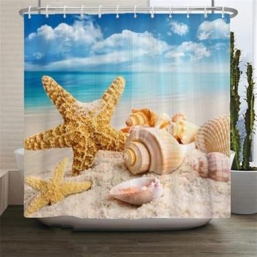 Imagem de Cortinas de chuveiro com cenário de praia, mar, oceano, mediterrâneo, cortina de banheiro, tecido impermeável, decoração, 8, W300xH180cm