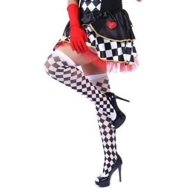 Imagem de Meia Calça 7/8 Cosplay Quadriculada Xadrez Losango Carnaval Halloween 