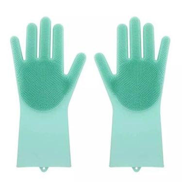 Imagem de Luva Lava Loucas Verde Escova Silicone Caes Banho Limpeza - Abmidia