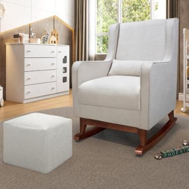Imagem de Poltrona Amamentação Sophia com Pé Canoa e Puff Reto 1 Almofada Bouclé