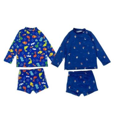 Imagem de Kit 2 Conjuntos Praia Menino Blusa + Sunga Proteção Solar Uv - Jagar, 