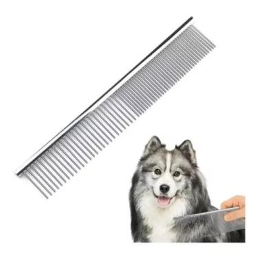 Imagem de Pente Desembolador De Pelos Aço Petshop Banho E Tosa Grande Cor Pratea