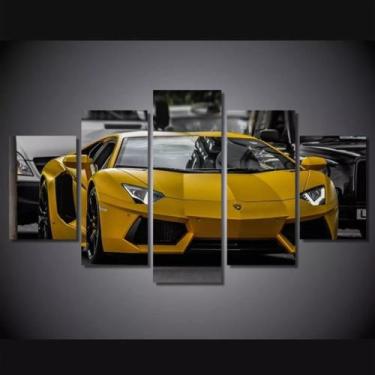 Imagem de Quadro 5 Peças Mosaico Lamborghini Amarela 4k Mdf 6mm - NEYRAD