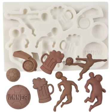 Imagem de QDMOLDS Moldes de fondant com tema de futebol americano molde de silicone apito de cerveja moldes de chocolate para decoração de bolos topo de cupcake pasta de goma de açúcar argila de polímero