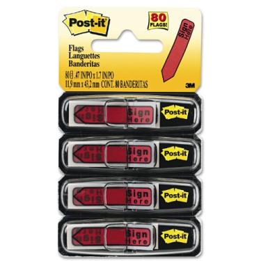 Imagem de Post-it 684Rdsh Arrow Message 1/2-Inch Page Flags In Dispenser " Sign Here" Vermelho 80/Pack