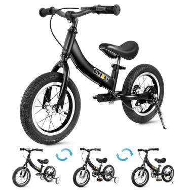 Imagem de BIKEBOY Bicicleta de equilíbrio 2 em 1, infantil e infantil, 2 a 7 anos, 12 a 16 polegadas, com treinamento em teoria, preta