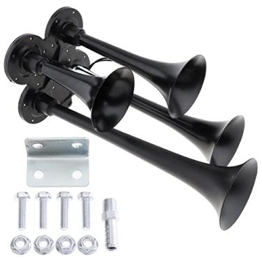 Imagem de DriSentri Buzina de ar com 4 trompetes 12 V 178 dB super alto preto quatro trompete buzina de ar para carros, caminhões, barcos, SUV, motocicletas, veículos