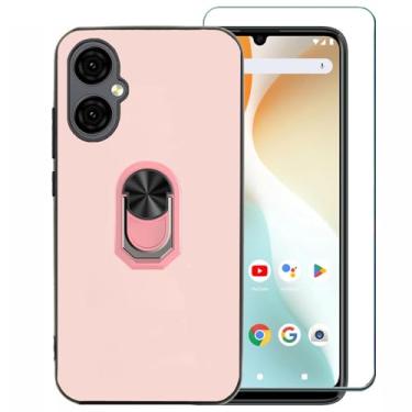 Imagem de Ranyi Capa para celular BLU G64 com protetor de tela, BLU G64 G1010WW, capa fina de TPU e suporte de anel giratório 360, capa protetora de borracha de silicone para BLU G64 G1010WW (2024), rosa