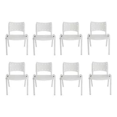 Imagem de Kit Com 8 Cadeiras Iso Para Escola Escritório Comércio Branca Base Bra