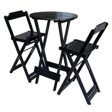Imagem de Jogo de Mesa Bistrô de Madeira com 2 Cadeiras Dobravel Ideal para Bar 