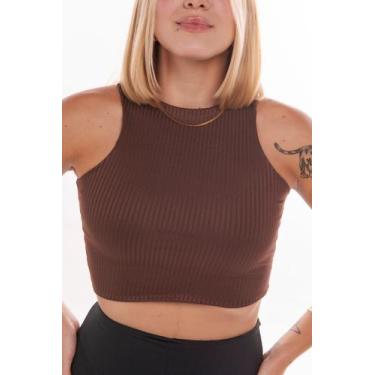 Imagem de Blusa Cropped Modelo Regata Com Decote Arredondado - Basim, M, Marrom