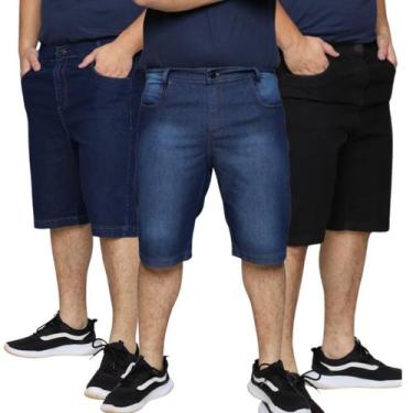 Imagem de Kit 3 Bermudas Jeans Masculina Tradicional Algodão Plus Size Premium -