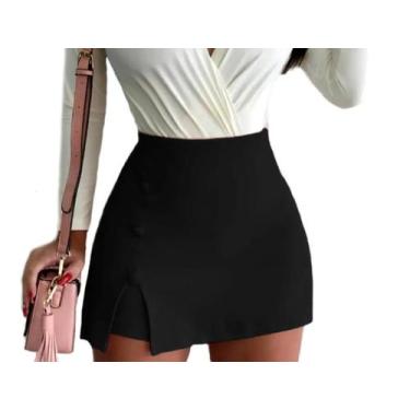 Imagem de Saia short botão cintura alta bengaline sexy plus zise - kgente, Preto