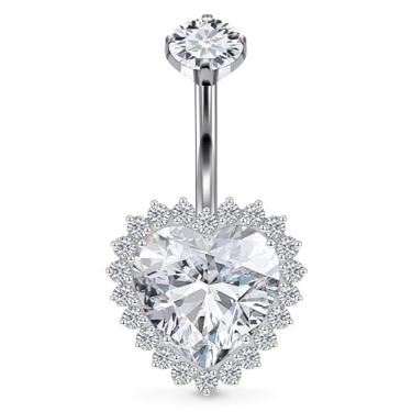 Imagem de Eakxnig Anel de umbigo Not Allergic Titanium F136 14G 10 mm 12 mm 14 mm extralongo para mulheres homens piercing de umbigo opala azul joia rosa branco coração cúbico zircônia anti salina anel de