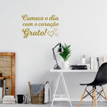 Imagem de Adesivo Frase Comece o Dia com o Coração Grato Porta Parede Decoração 