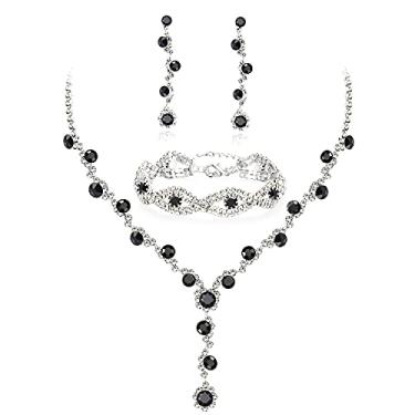 Imagem de YANODA Conjuntos de joias de noiva com strass para mulheres, colar de cristal, brincos, pulseiras, conjuntos de joias para casamento, presentes de dama de honra, festa noturna, baile, conjunto de