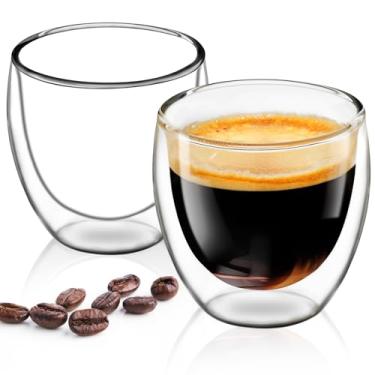 Imagem de Conjunto de 2 xícaras de café expresso, copos de vidro Expresso Shots de 76,5 g, canecas de café de vidro de parede dupla, acessórios para máquina de café expresso, copos de shot de café transparentes