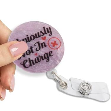 Imagem de Pishovi Obviously Not in Charge Carretel de crachá retrátil gradiente com clipe, suporte de crachá engraçado para chefe de escritório, médico, enfermeira, assistente médico, colega de trabalho,