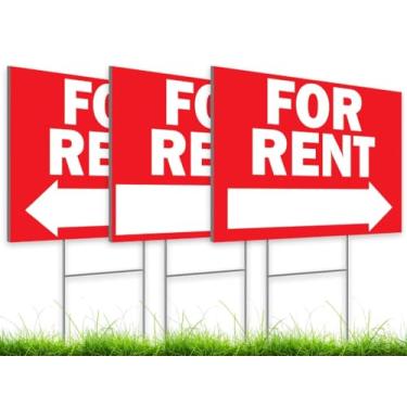 Imagem de Placa de plástico dupla face para casa para aluguel - Conjunto de 3 peças 30 x 20 cm - Placa de quintal com suportes altos para aluguel de carro doméstico lojas de apartamentos negócios - Placas de