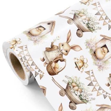 Imagem de WRAPAHOLIC Rolo de papel de embrulho de Páscoa - Mini rolo - 43 cm x 40 cm - Coelhinho da Páscoa da primavera, pintinho, carrinho de mão e design floral, perfeito para Páscoa, chá de bebê, festa