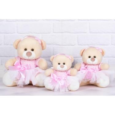 Imagem de TRIO DE URSO TEDDE BAILARINA 15/18/22 CM, PARA DECORAÇÃO (poá rosa com branco miúdo - Pelúcia Doce de Leite)