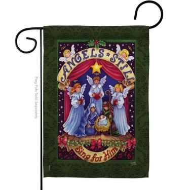 Imagem de Breeze Decor Presépio de Natal Bandeira Pequena Bandeira Parede Gramado Porta Sala Exterior Poster Casa Interior Tapeçaria Túmulo Cemitério Quintal Sinal Religioso Presentes Cristãos Cantar para Ele Decoração de Jardim, Feito nos EUA