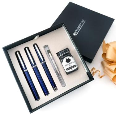 Imagem de Monteverde USA Aldo Domani Conjunto de 3 + 2 peças azul | Fonte, esferográfica, ponta média, caixa de presente grande de luxo com refil de gel e frasco de tinta grátis